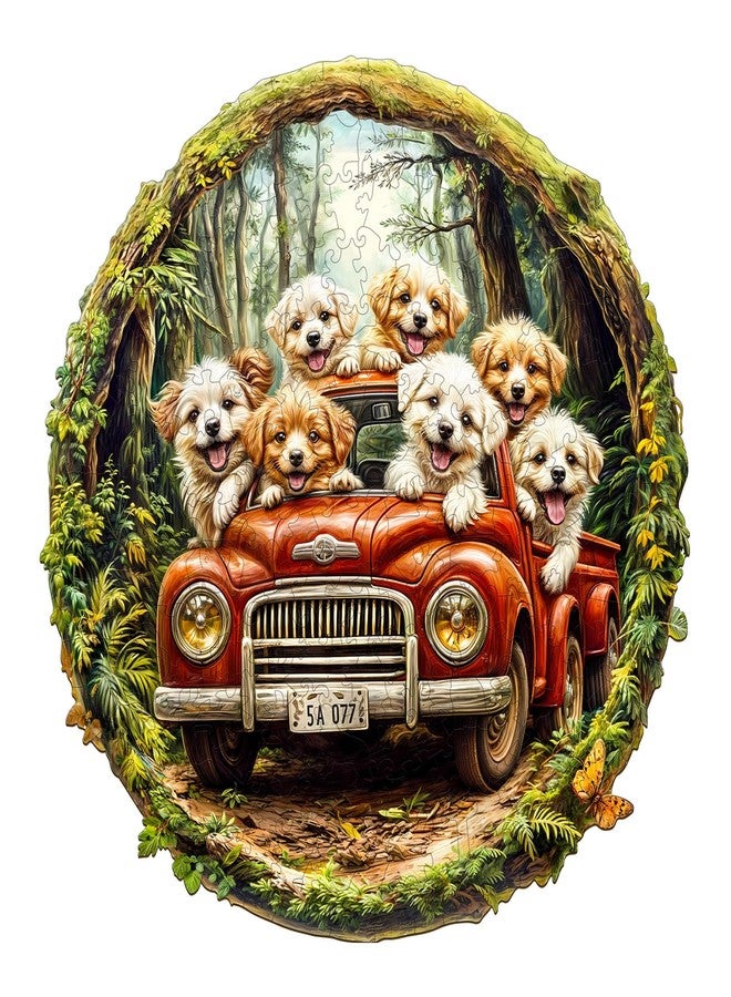 AEEKDOOK Wooden Puzzles for Adults - Dog Truck Wood Puzzles Adult - Unique Animal Shape Wooden Jigsaw Puzzles for Adults - Birthday Gifts for Puzzle Lovers, Family (8.5 * 8.5in-100 Pieces) - Image 1